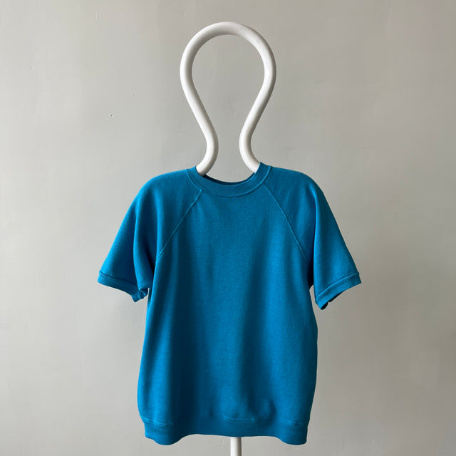 1980s Turquoise Warm Up Short Sleeve Sweatshirt