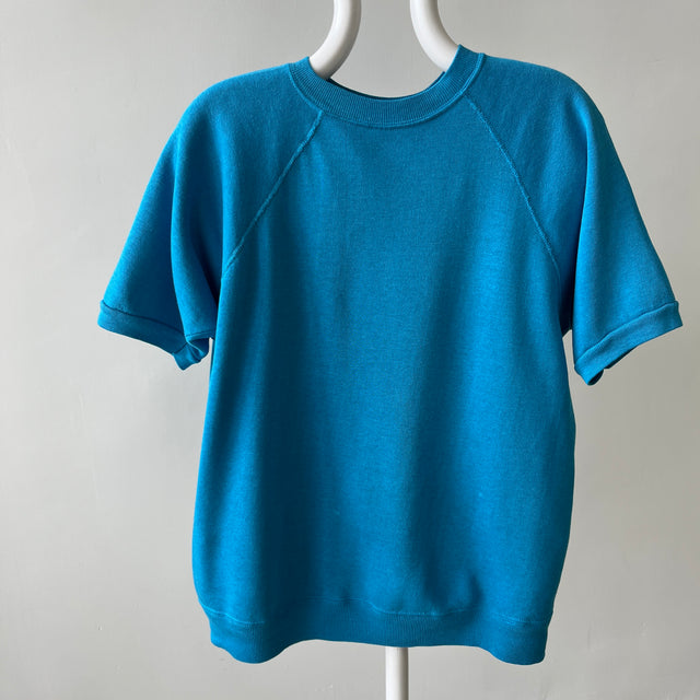 1980s Turquoise Warm Up Short Sleeve Sweatshirt