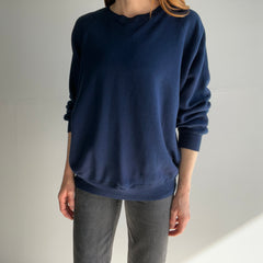 1970s Deep Navy Single V Super Soft Acrylic Sweatshirt