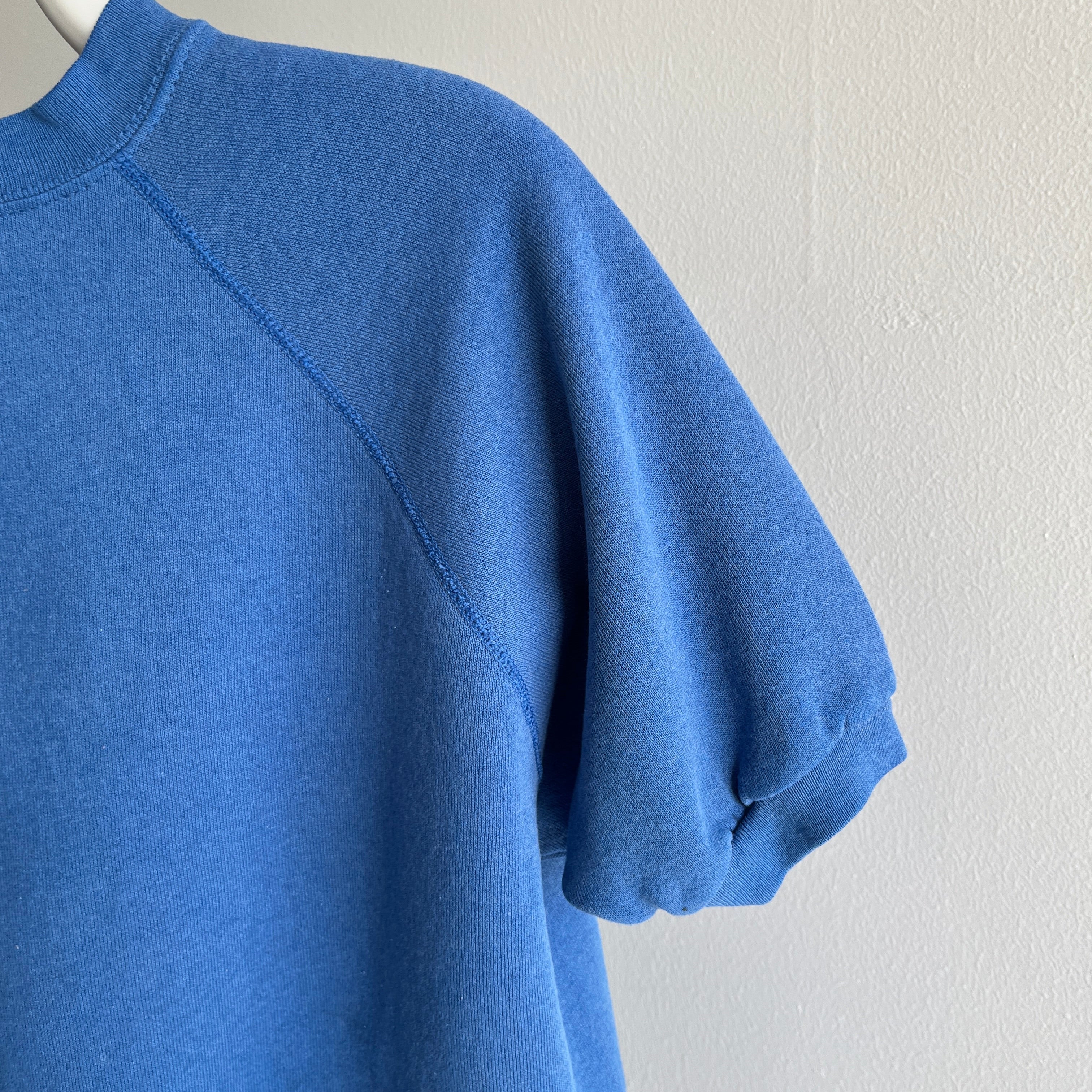 1990s Faded Blue Warm Up With Paint Stained Sleeve