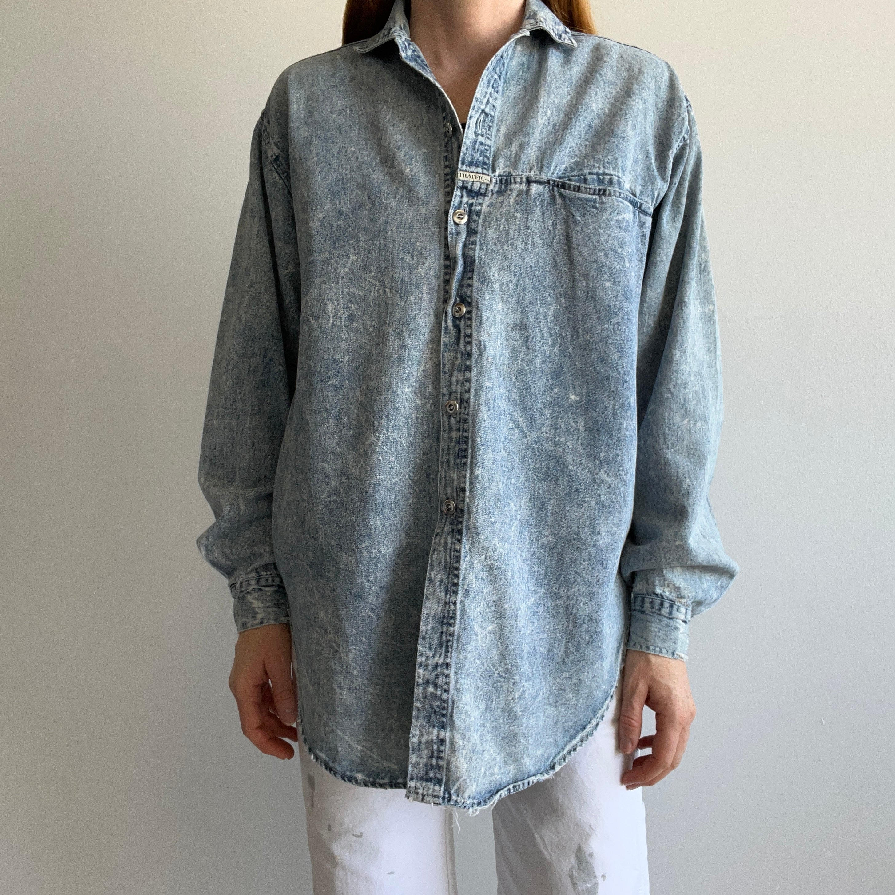 1980s Acid Wash Slouchy and Soft and Slouchy Denim Shirt