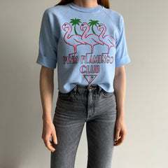 1980s Flamingo Club Cut 1/2 Sleeve Cropped Sweatshirt - WOW