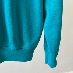 1980s Turquoise Super Thinned Out and Slouchy Blank Raglan by Bassett Walker