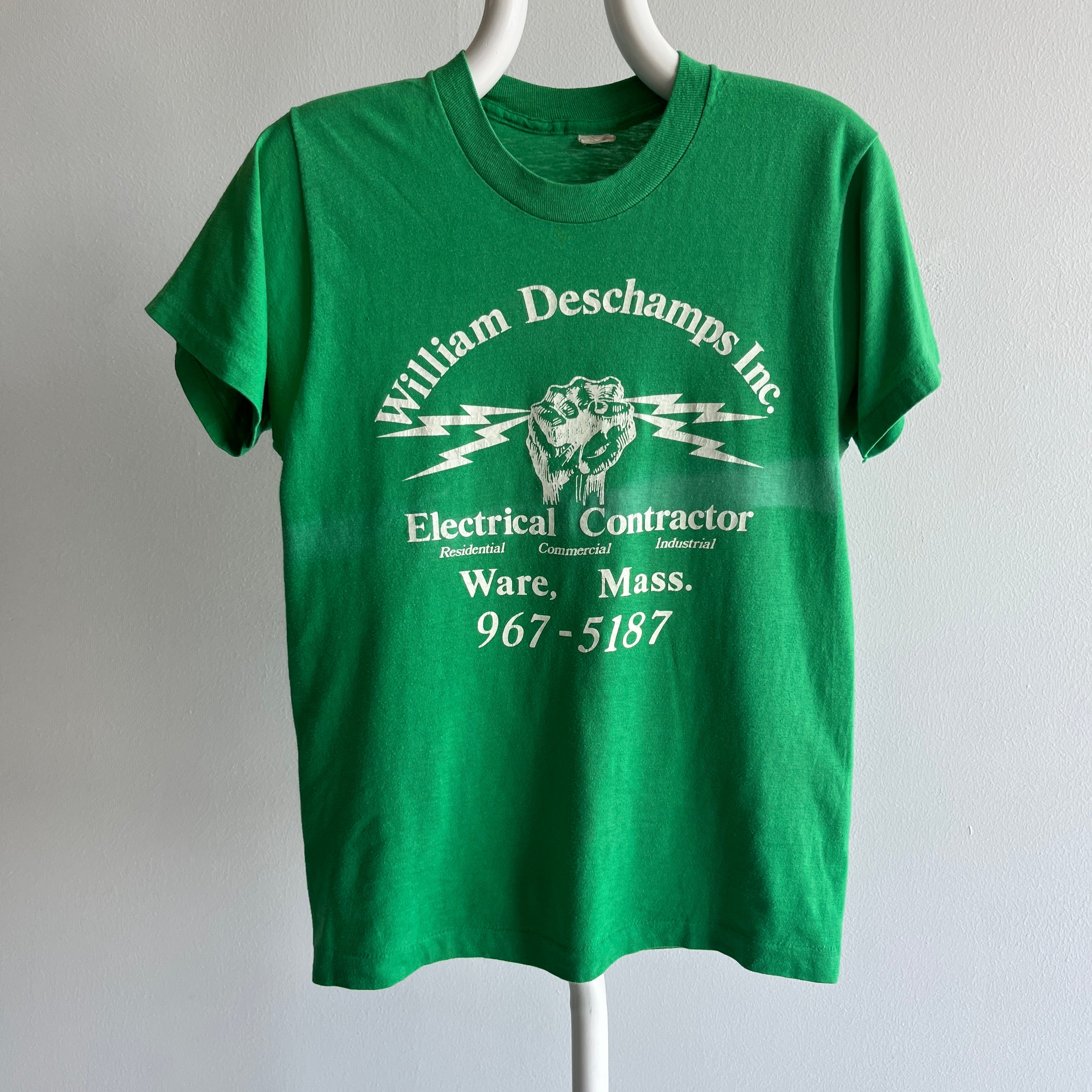 1980s No Zip Code/Punny Backside Electrical Contractor Advertising T-Shirt