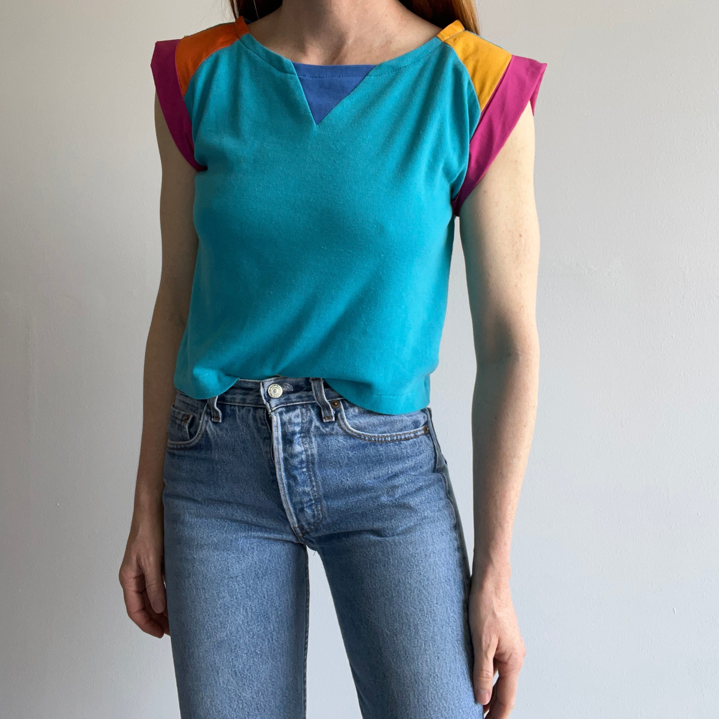 1980s Color Block Cap Sleeve Crop - WOWZA