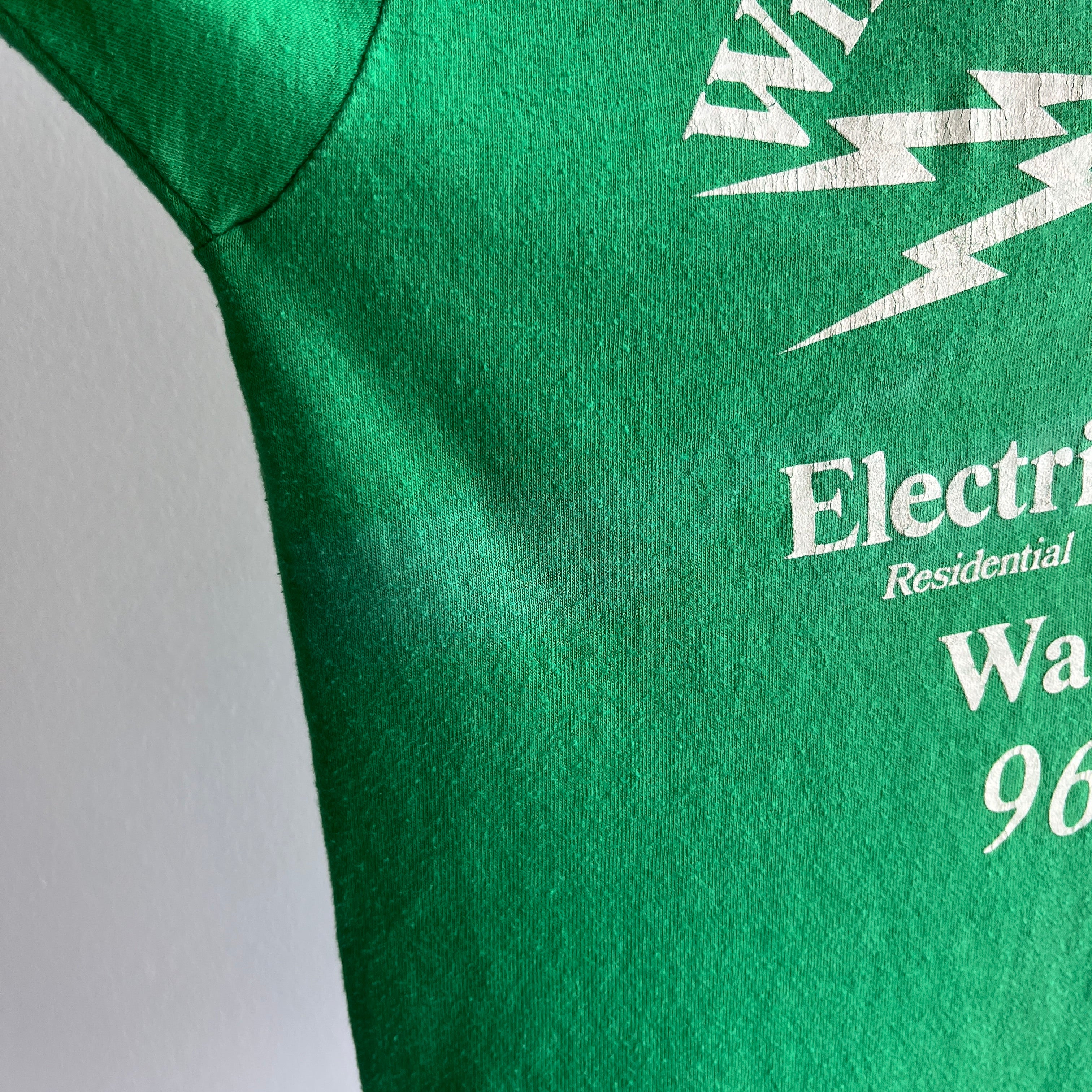 1980s No Zip Code/Punny Backside Electrical Contractor Advertising T-Shirt