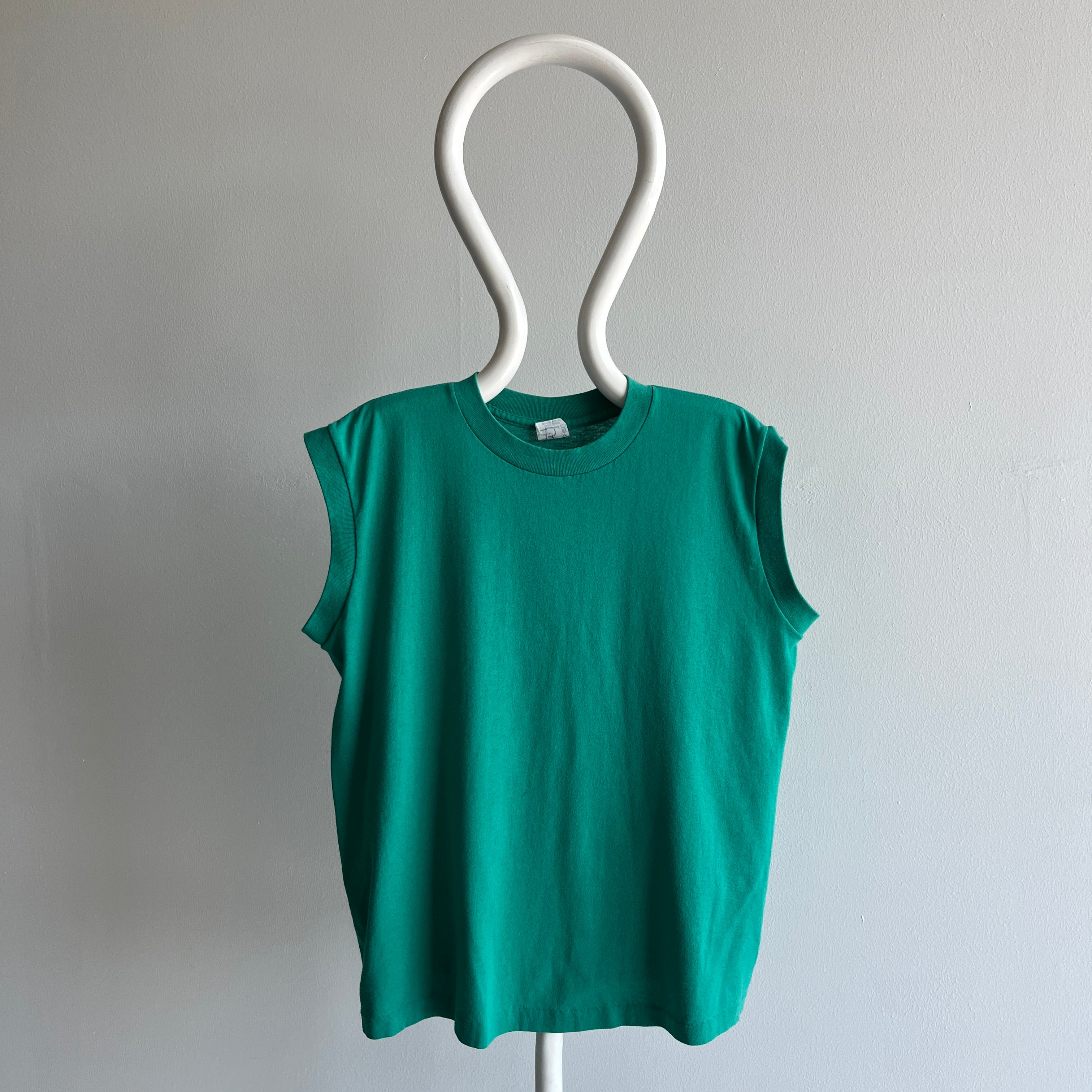 1980s Faded, Washed and Worn Teal Muscle tank - Single Stitch