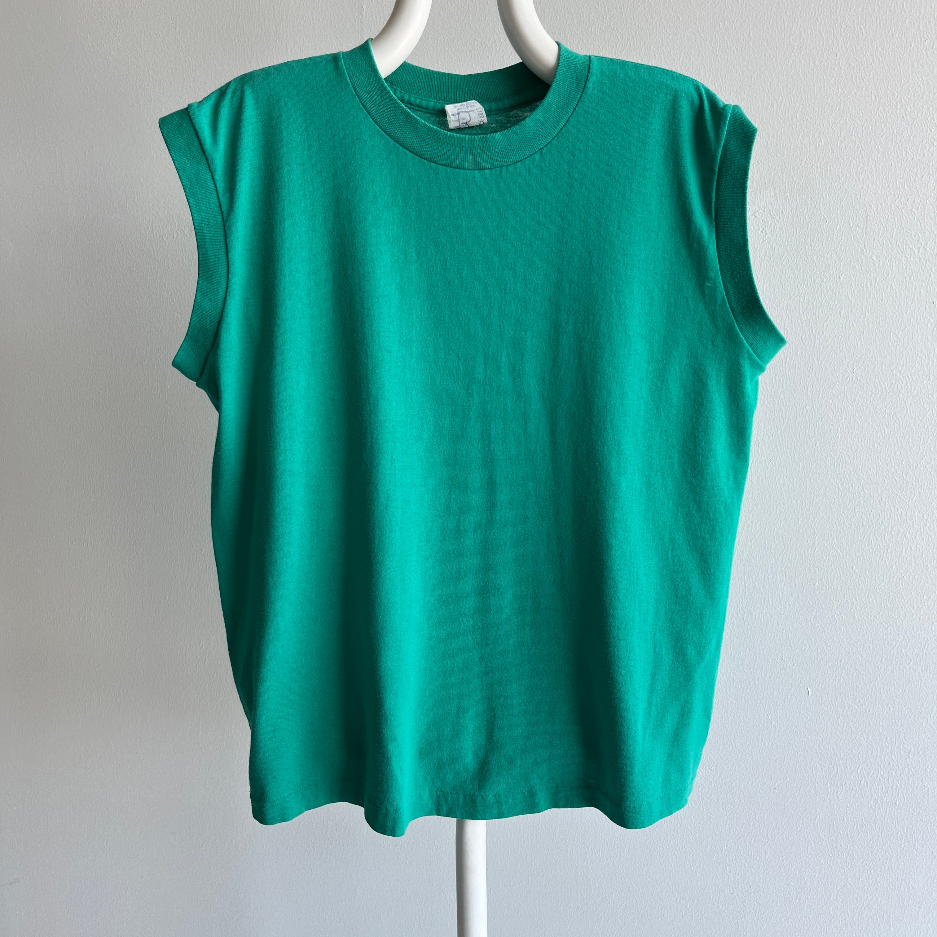 1980s Faded, Washed and Worn Teal Muscle tank - Single Stitch