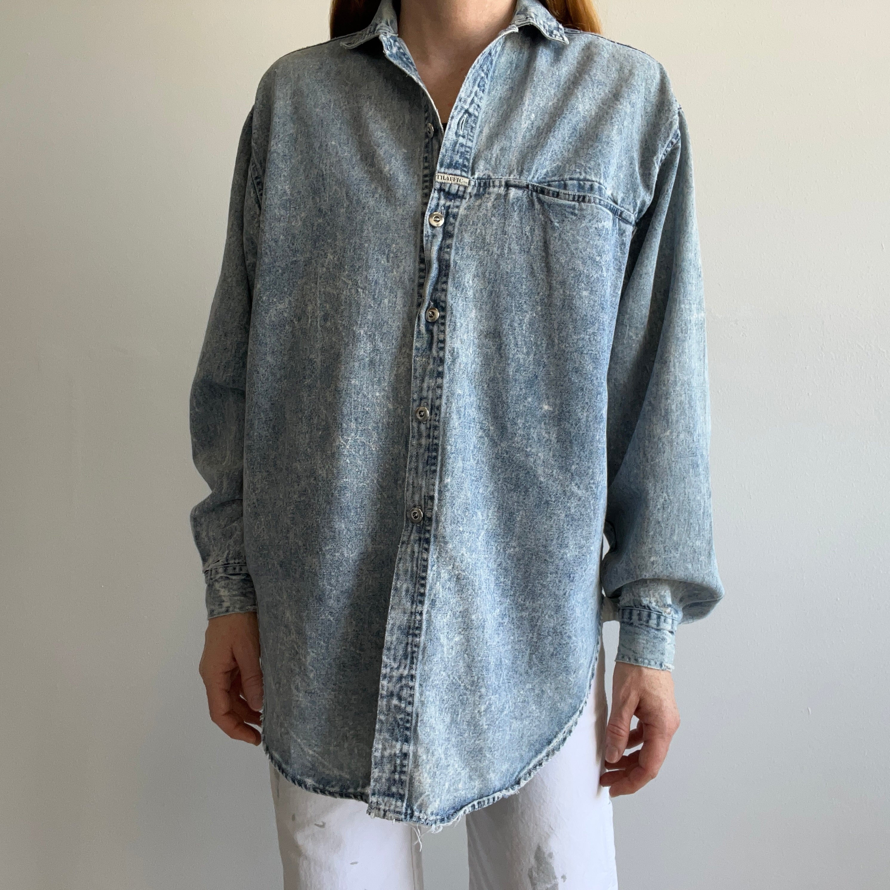 1980s Acid Wash Slouchy and Soft and Slouchy Denim Shirt