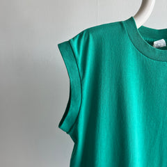 1980s Faded, Washed and Worn Teal Muscle tank - Single Stitch