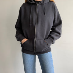 1980/90s Faded Black Zip Up Hoodie - XL