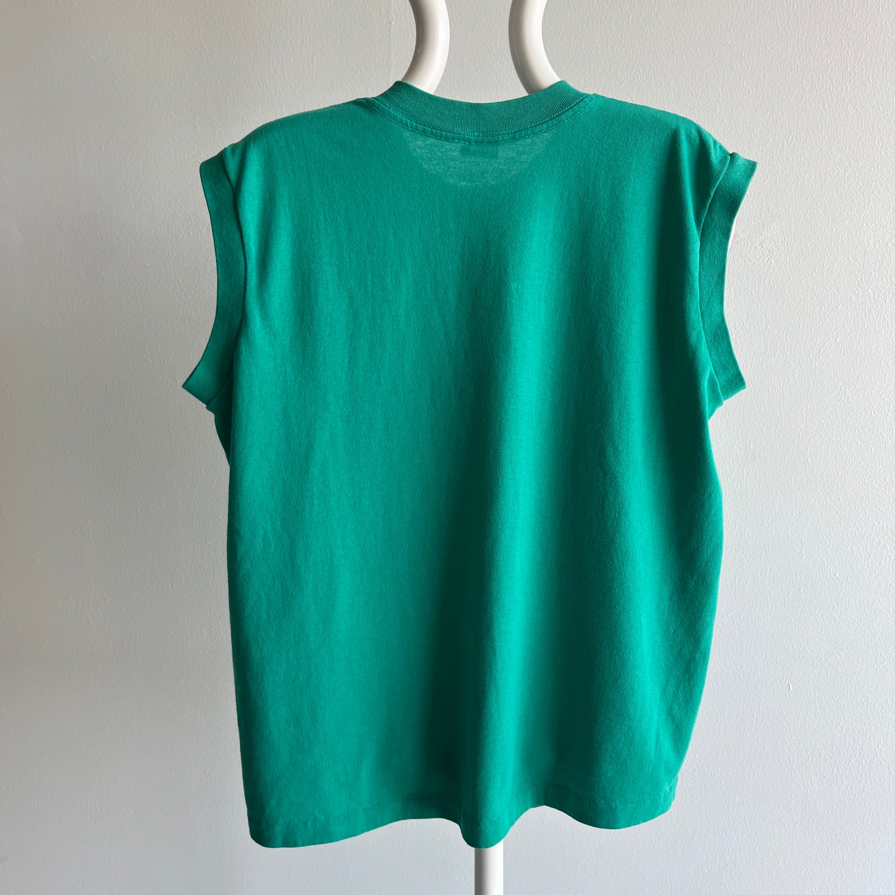 1980s Faded, Washed and Worn Teal Muscle tank - Single Stitch