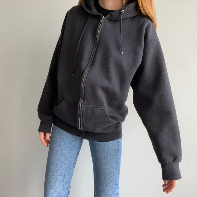 1980/90s Faded Black Zip Up Hoodie - XL