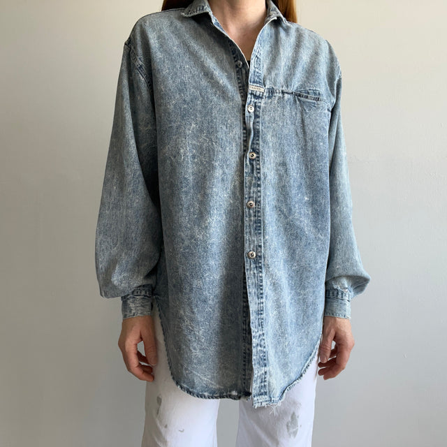 1980s Acid Wash Slouchy and Soft and Slouchy Denim Shirt