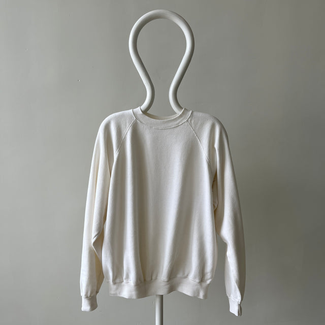 1980s Blank White Hanes Raglan Sample Sweatshirt with Sharpie