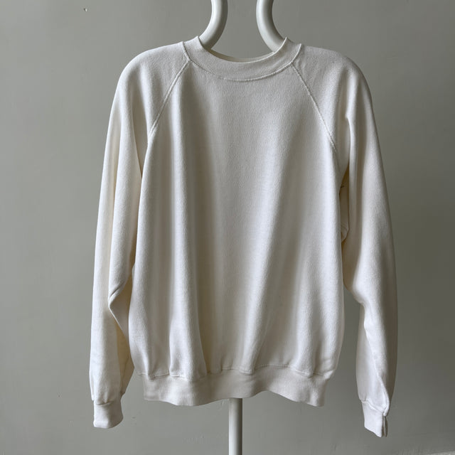 1980s Blank White Hanes Raglan Sample Sweatshirt with Sharpie