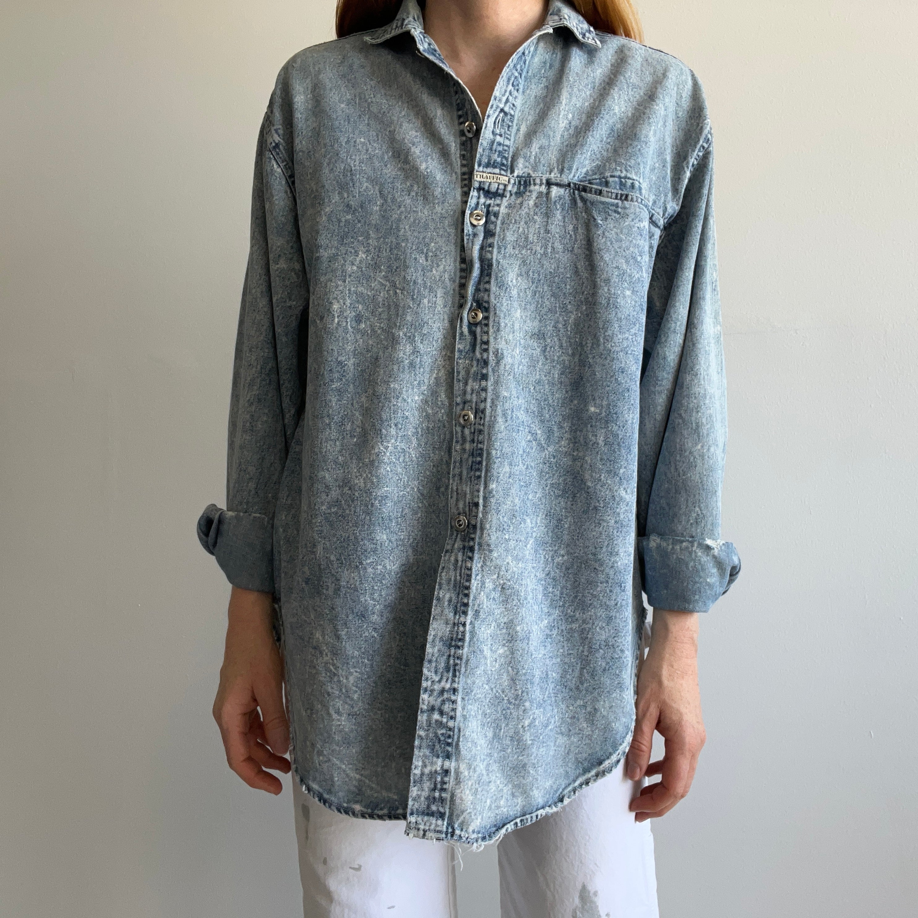 1980s Acid Wash Slouchy and Soft and Slouchy Denim Shirt