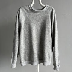 1980s Blank Gray Raglan with Sharpie on the Back Hem + Staining