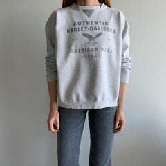 1980s Single V Front and Back Harley Super Tattered Medium Weight Slightly Structured Sweatshirt - OMFG