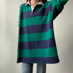 1980/90s Larger Soft and Slouchy Navy and Teal Rugby Shirt