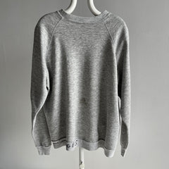 1980s Blank Gray Raglan with Sharpie on the Back Hem + Staining