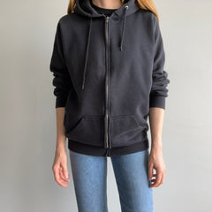 1980/90s Faded Black Zip Up Hoodie - XL