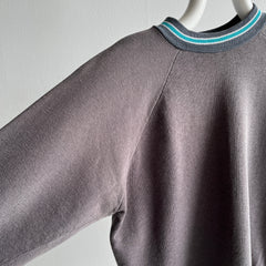 1980s Blank Deep Gray Sweatshirt with Striping