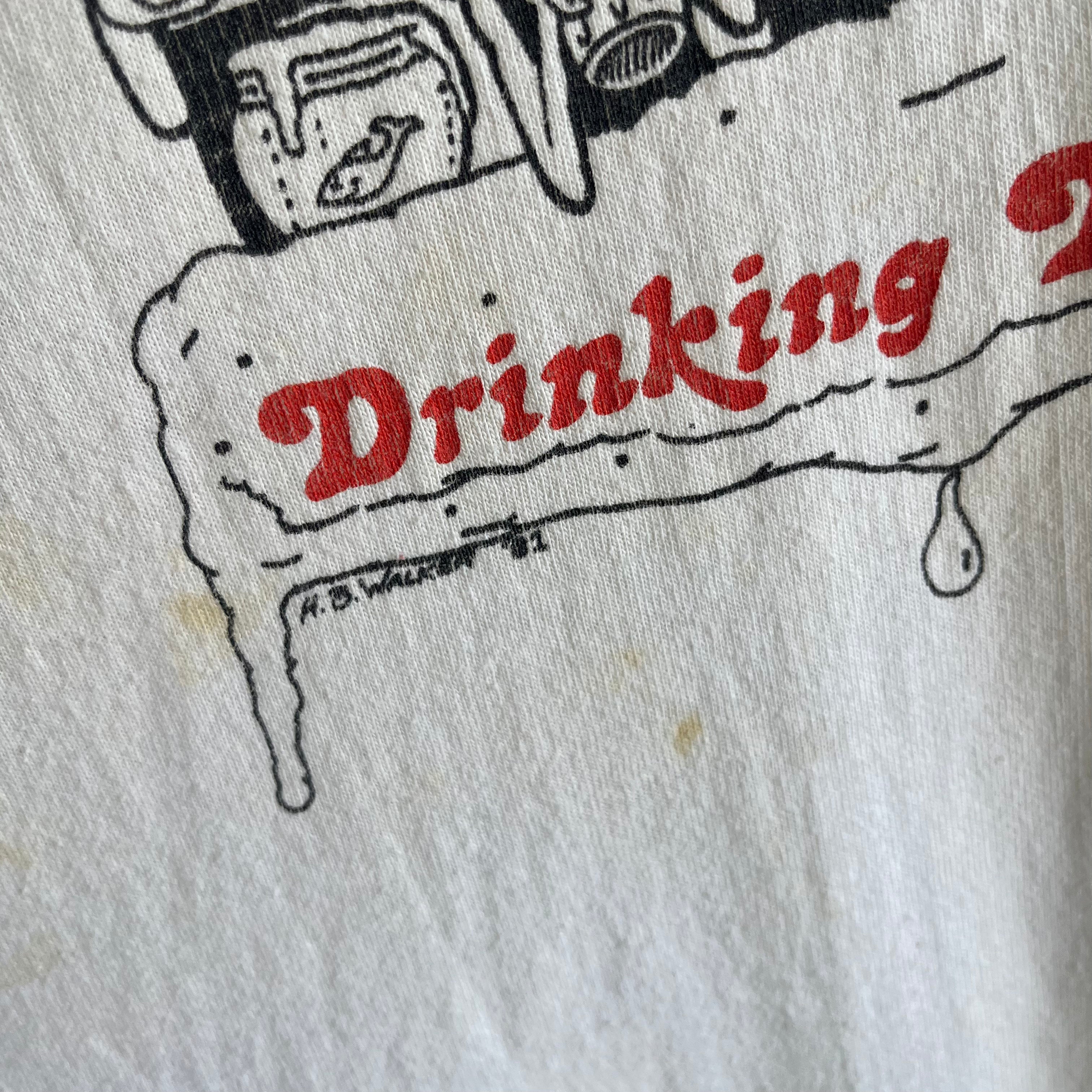 1981 Epically Stained Fish Drinking Team Baseball T-Shirt