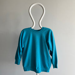 1980s Super Slouchy Teal/Turquoise Raglan with Side Seams