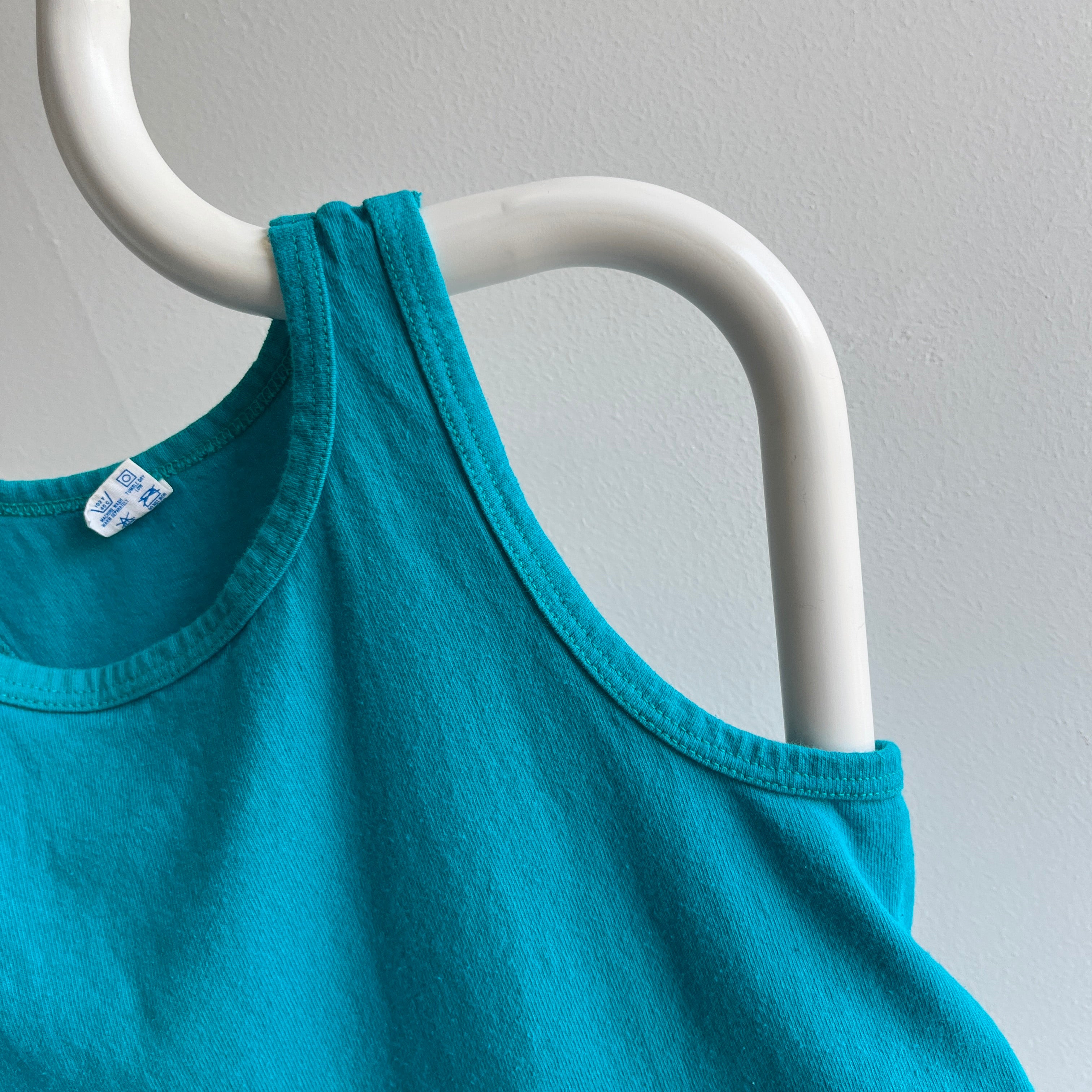 1970/80s Turquoise Cotton Racer Back Tank Top - !!!!!