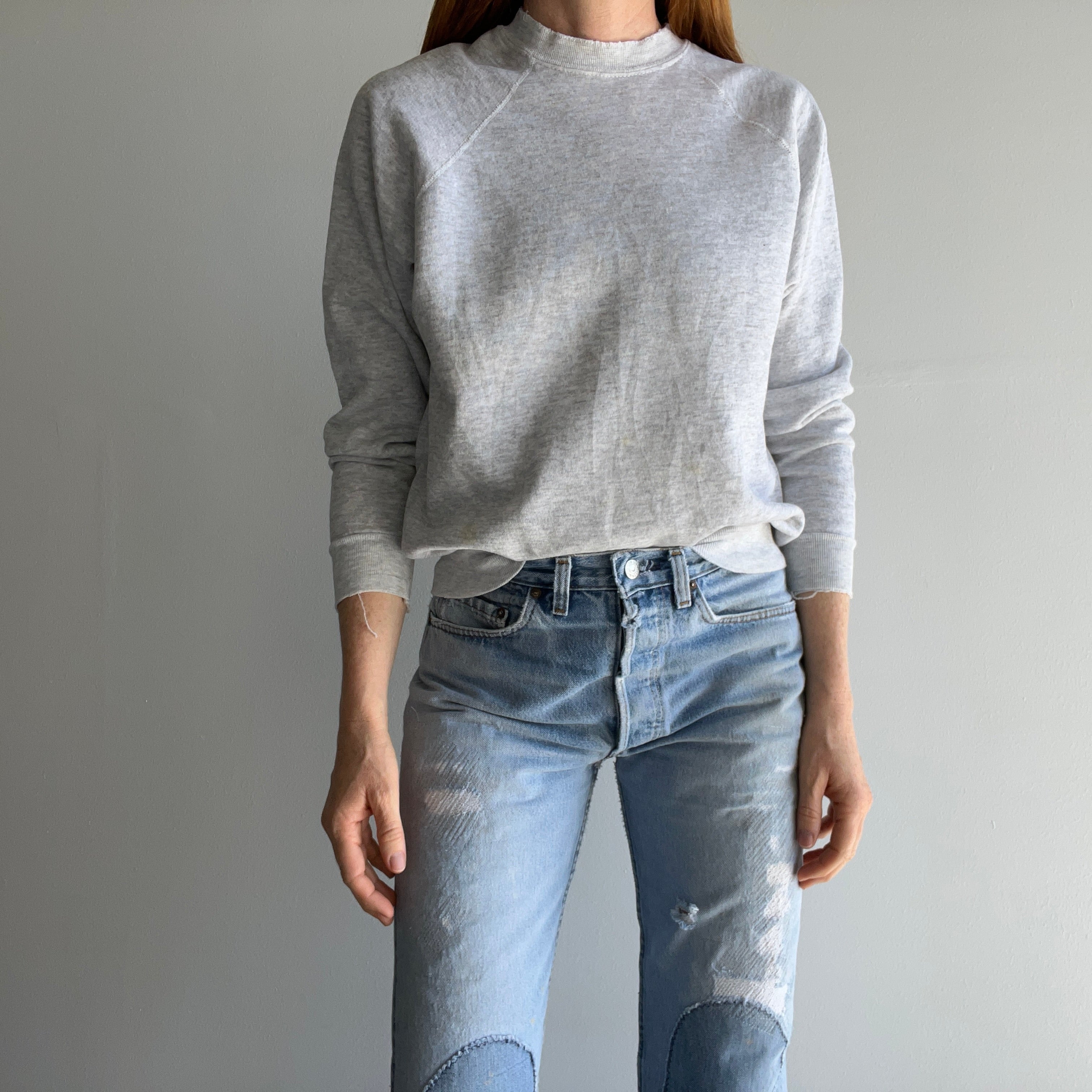 1980s Blank Gray Raglan Sweatshirt - !!!