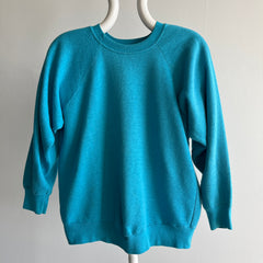 1980s Super Slouchy Teal/Turquoise Raglan with Side Seams