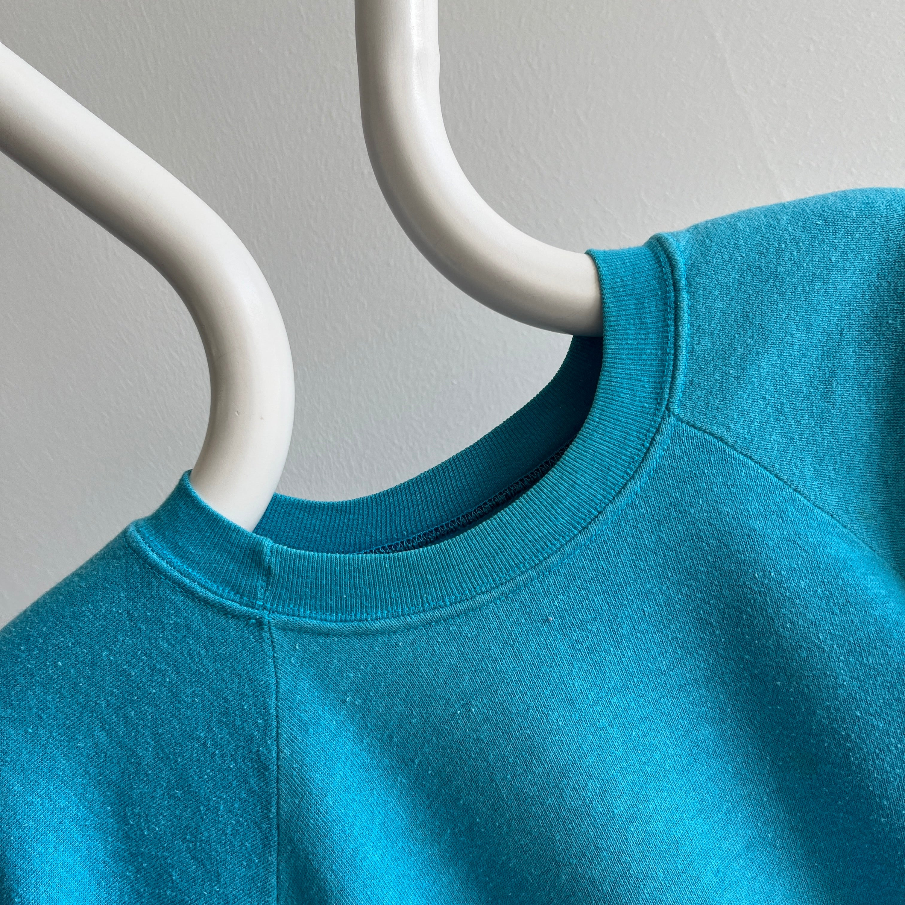 1980s Super Slouchy Teal/Turquoise Raglan with Side Seams