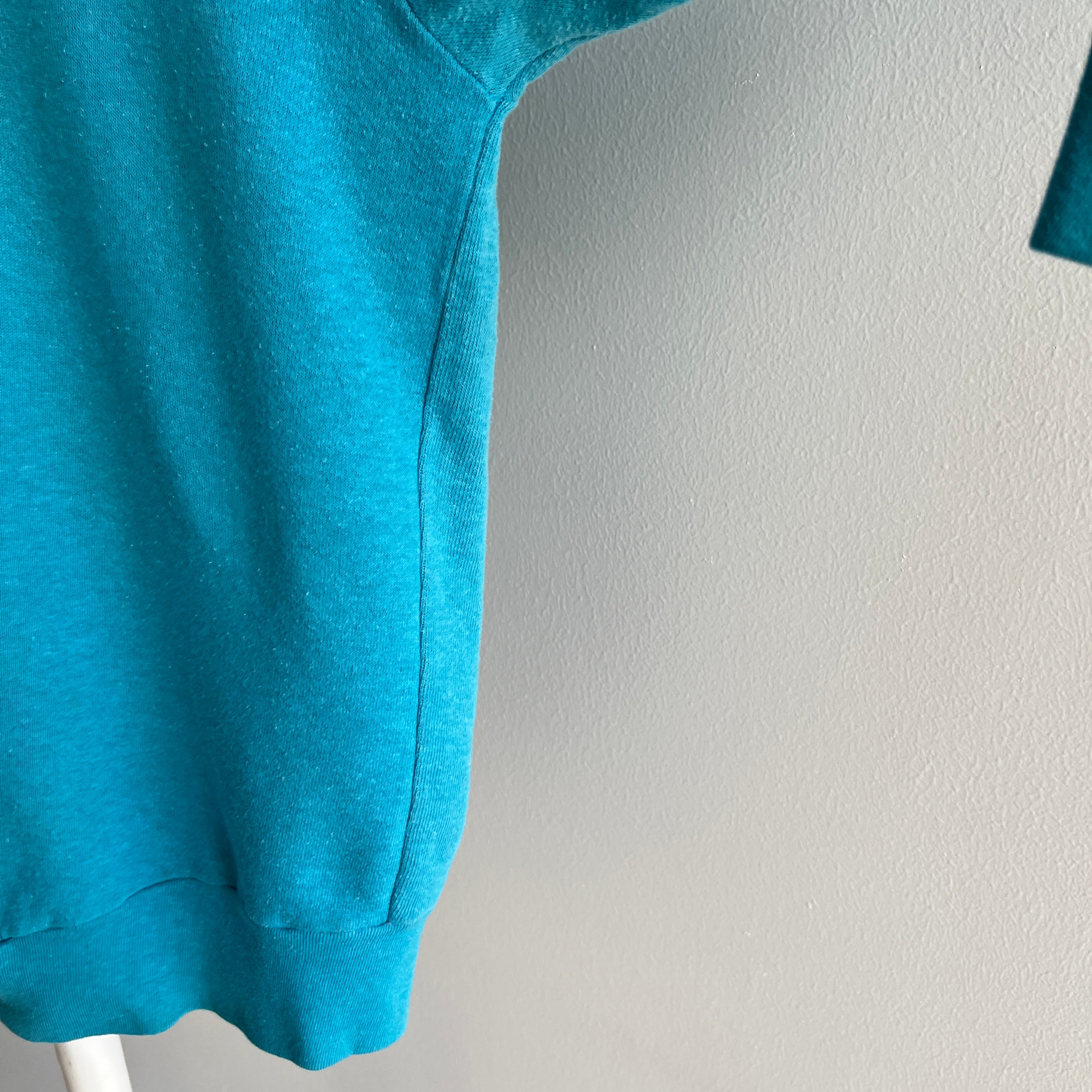 1980s Super Slouchy Teal/Turquoise Raglan with Side Seams