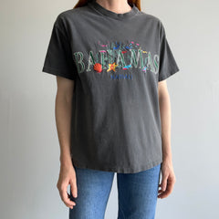 1980s Bahamas Embroidered Faded Black To Gray T-Shirt