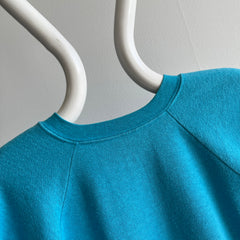 1980s Super Slouchy Teal/Turquoise Raglan with Side Seams
