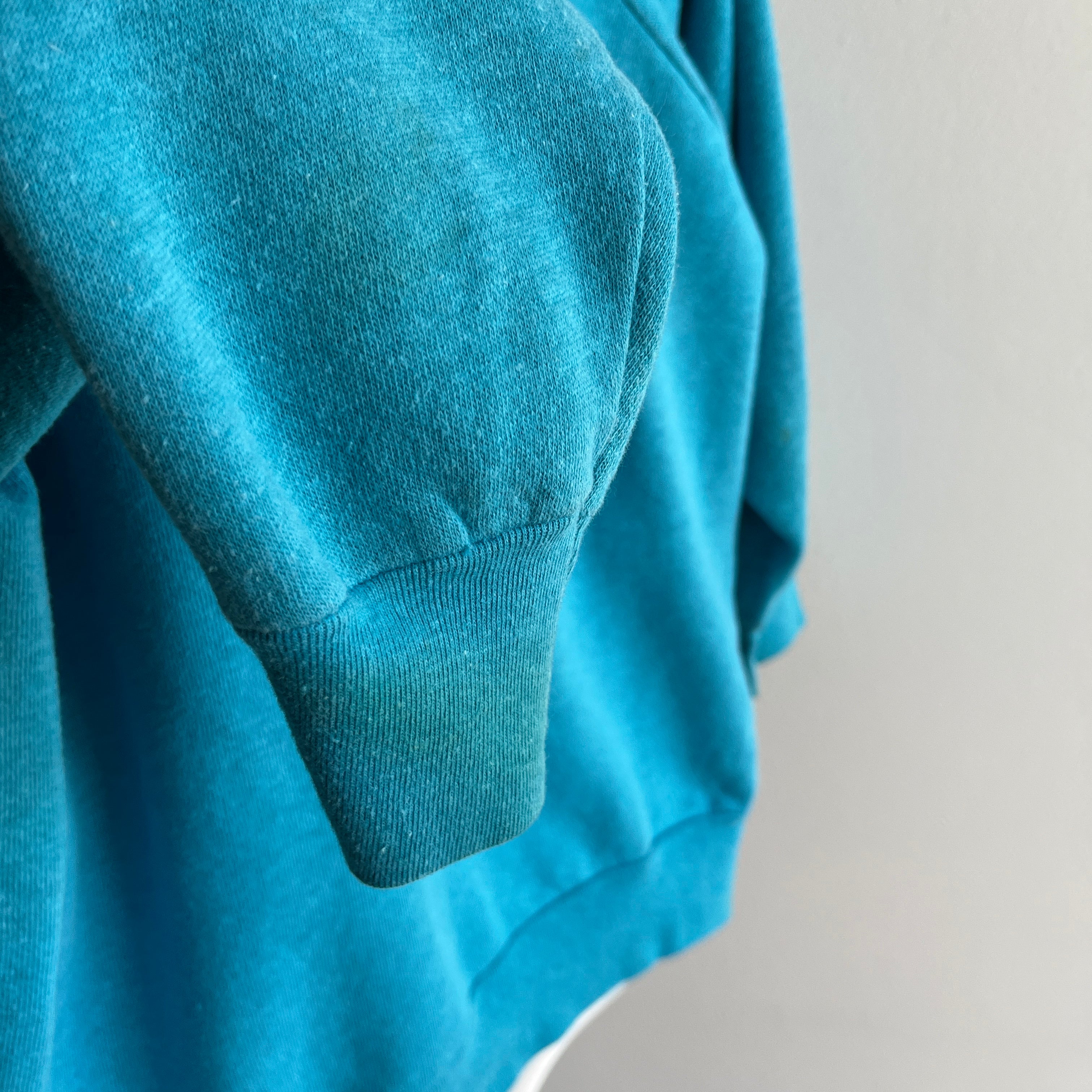 1980s Super Slouchy Teal/Turquoise Raglan with Side Seams