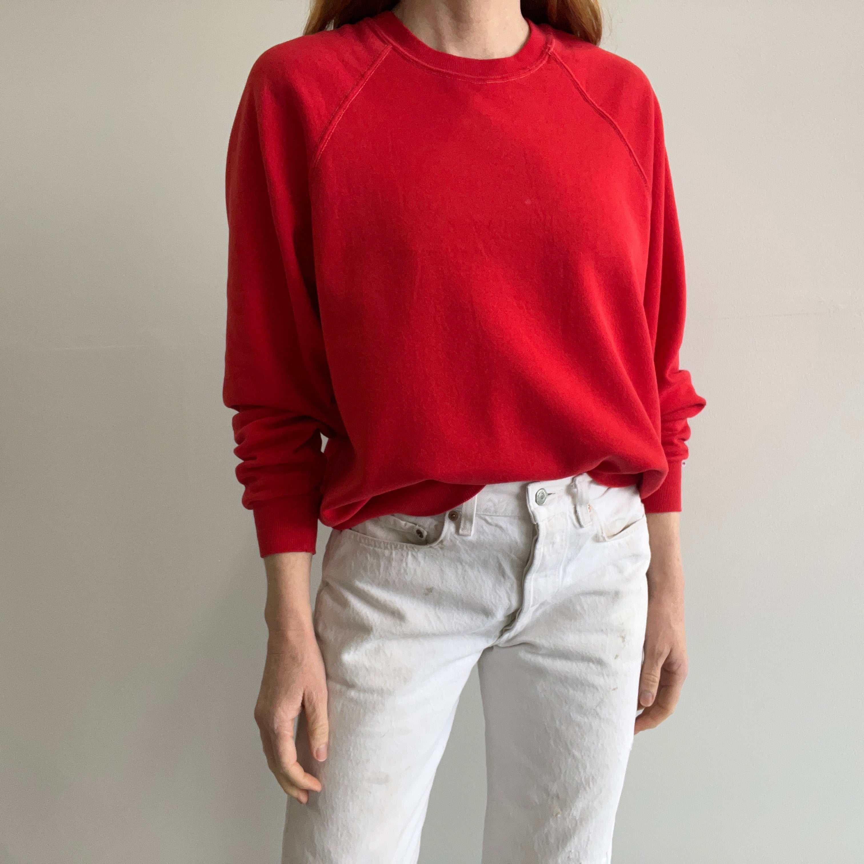 1970s True Red Raglan with White Contrast Stitching