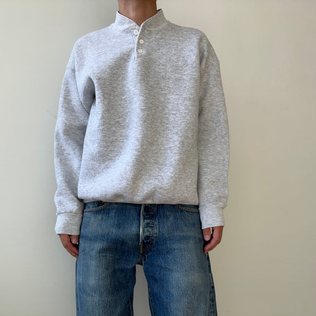 1980s/90s Light Grey Henley Style Sweatshirt