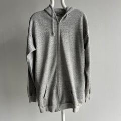1980s Extra Long Paint Stained Gray Zip Up Hoodie