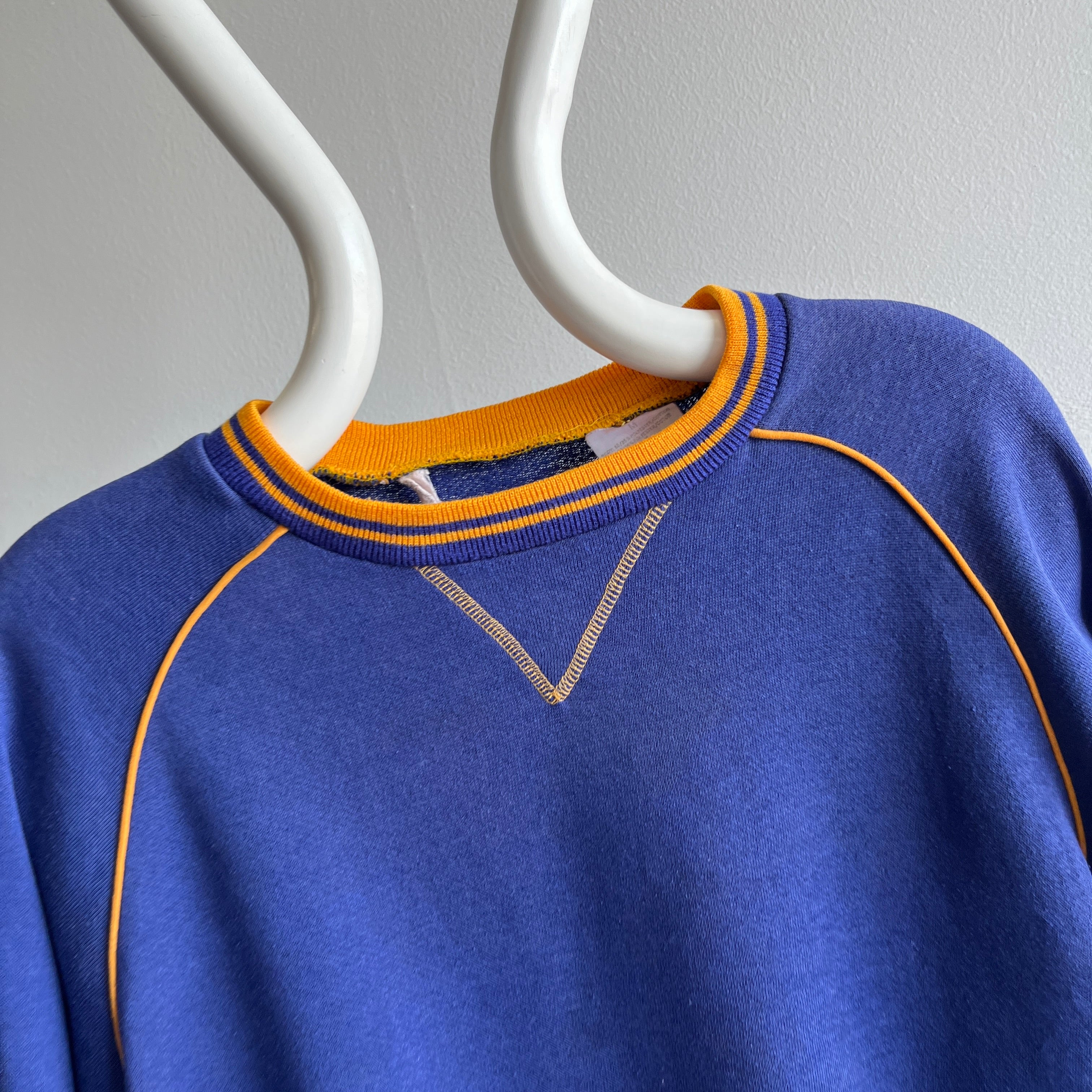 1970/80s Two Tone Blue and Yellow Single V Sweatshirt - WOWOWOW
