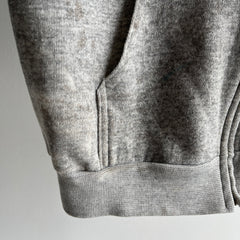 1980s Extra Long Paint Stained Gray Zip Up Hoodie