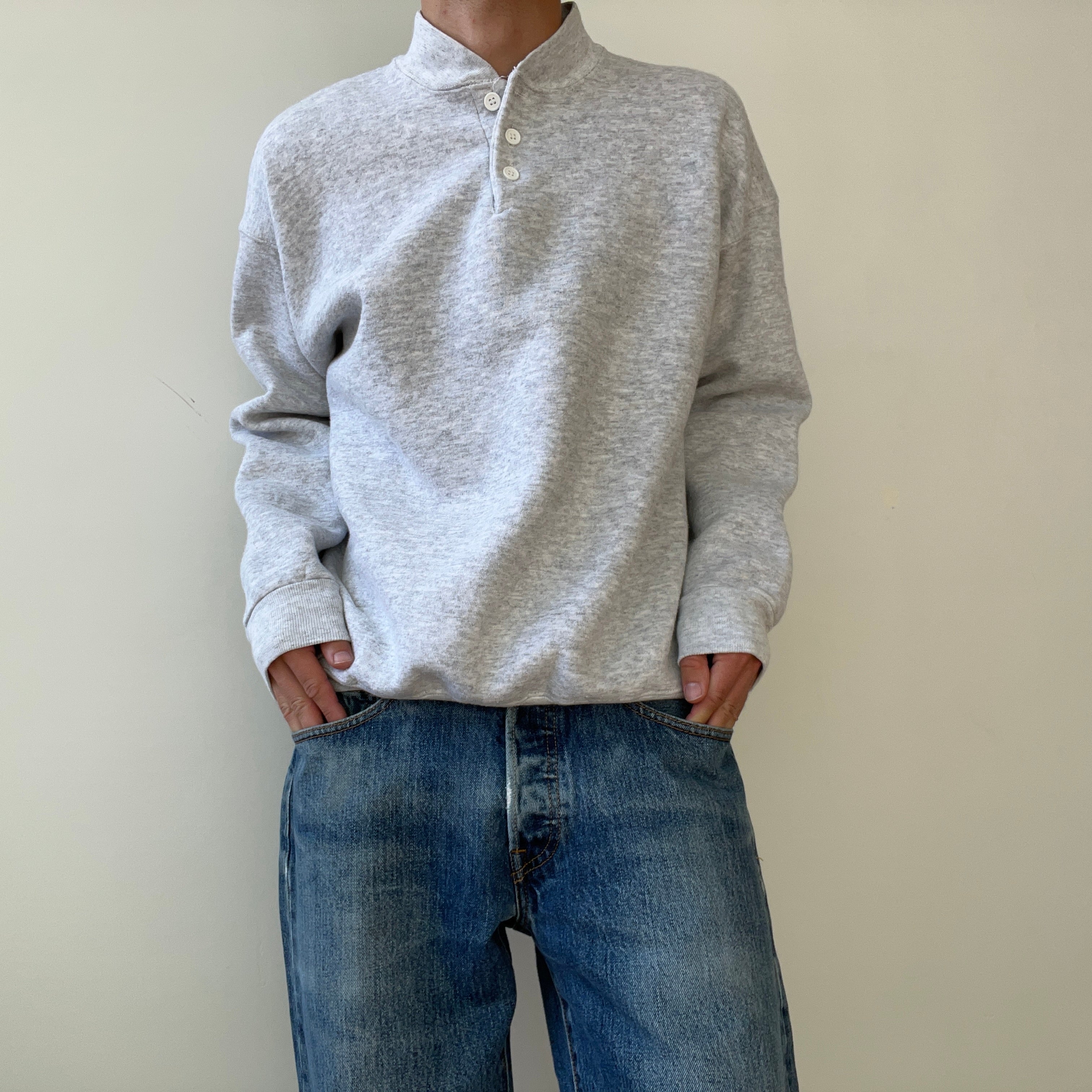 1980s/90s Light Grey Henley Style Sweatshirt