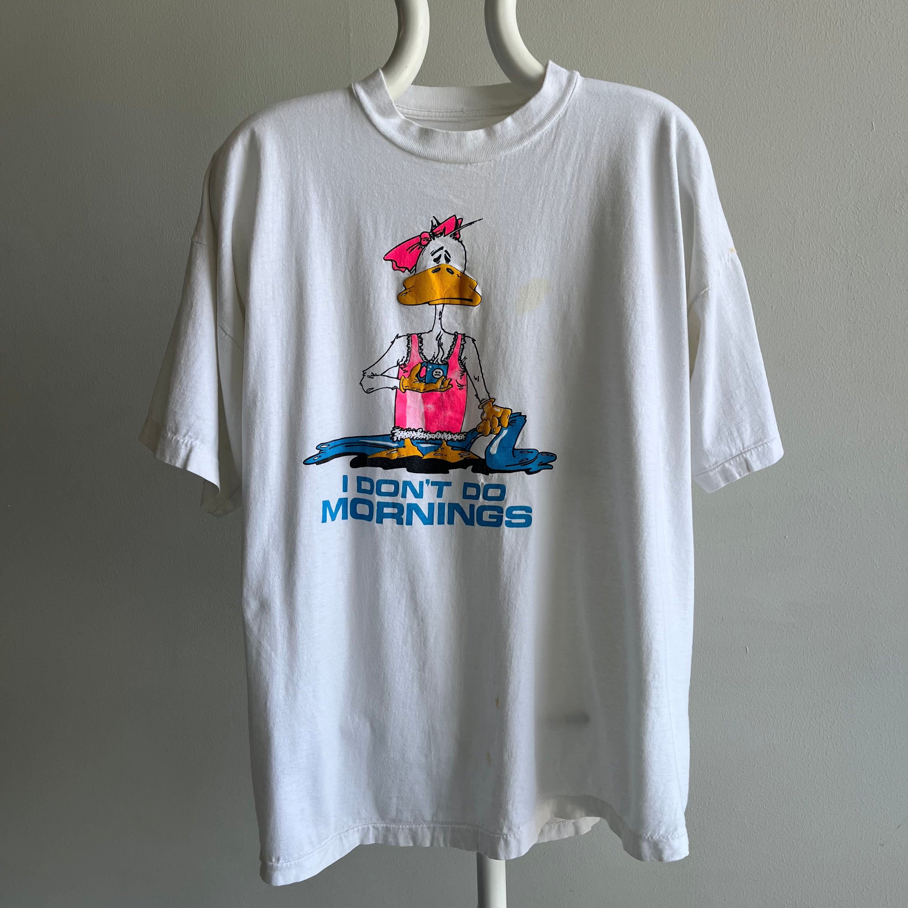 1990s I Don’t Do Mornings Cartoon Cotton T-Shirt