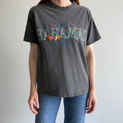 1980s Bahamas Embroidered Faded Black To Gray T-Shirt