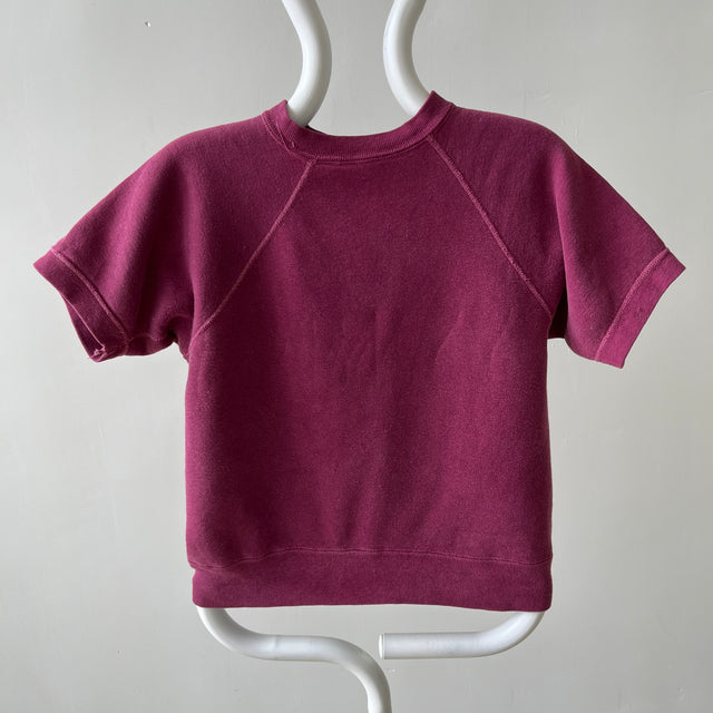 1970s Maroon Burgundy Short Sleeve Sweatshirt