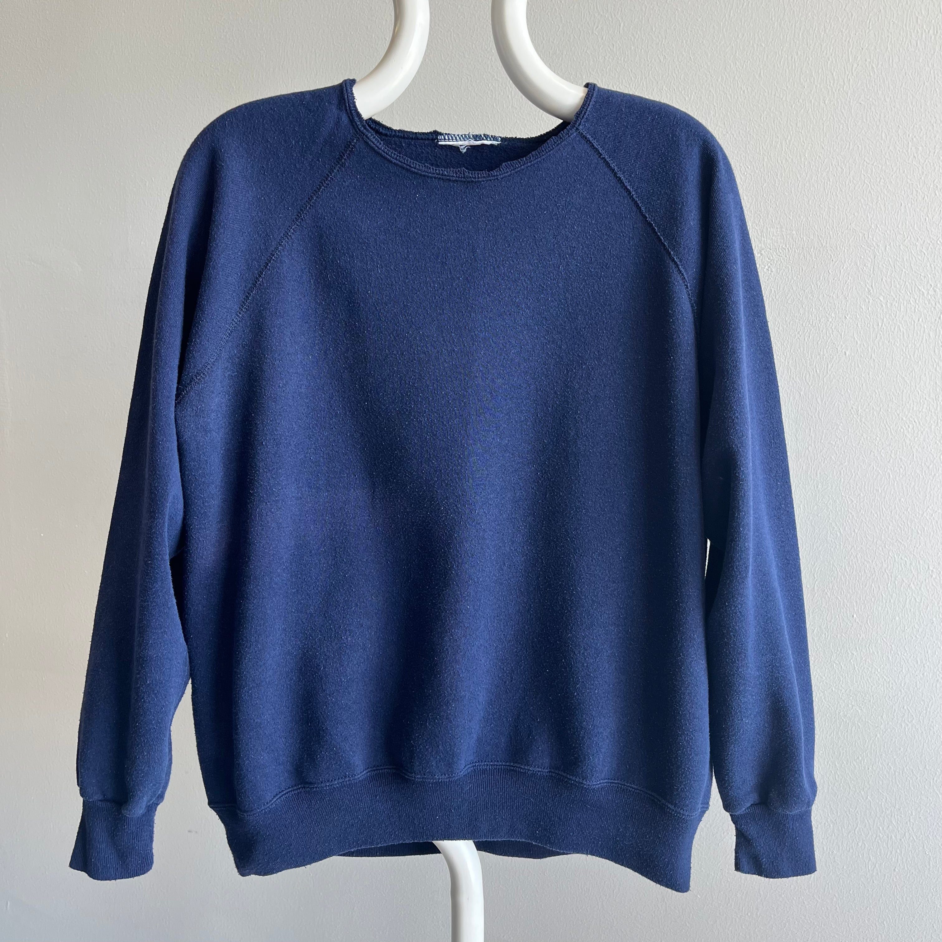 1980/90s Blank Navy Raglan with Cut Neck