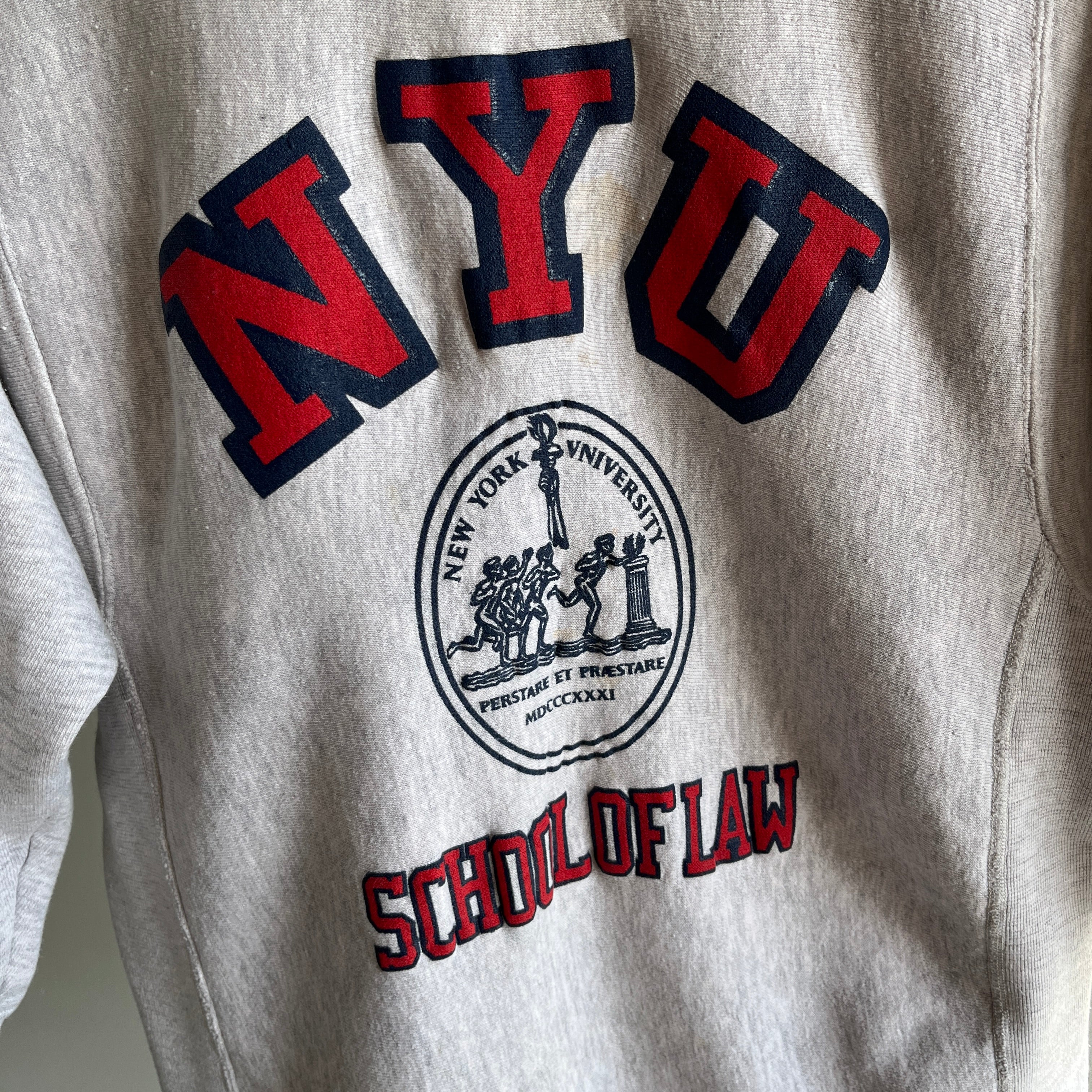 1980s Super Soft NYU Law School Reverse Weave 1/2 Sleeve Sweatshirt - WOW