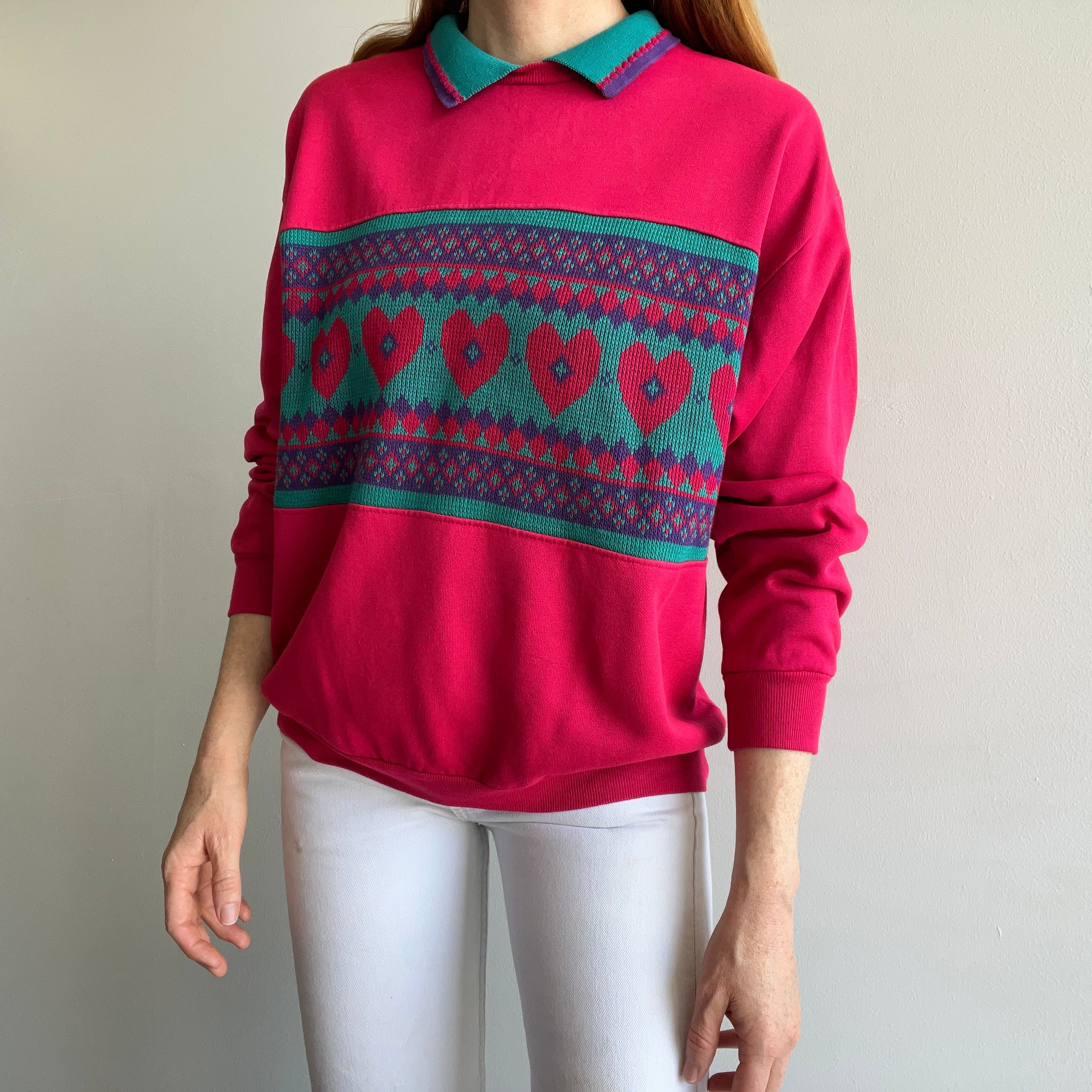 1980s Chic Grandma Polo Knit Sweatshirt