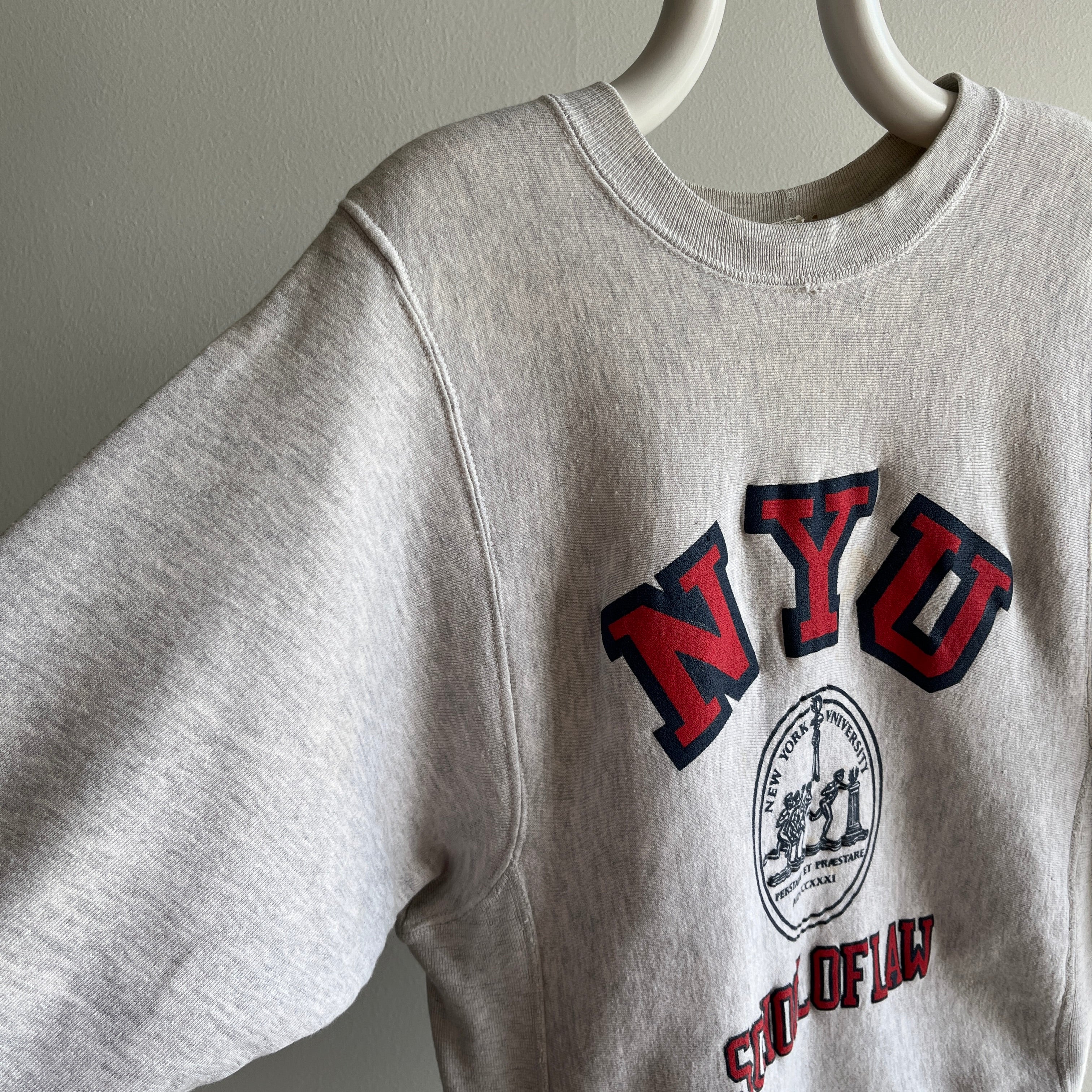 1980s Super Soft NYU Law School Reverse Weave 1/2 Sleeve Sweatshirt - WOW